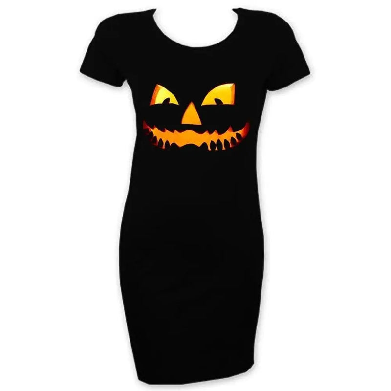 Halloween Pumpkin Face Short Sleeve T-Shirt Dress
