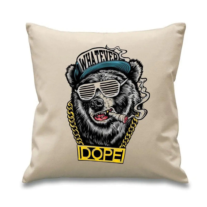 Hip Hop Dope Bear 18 x 18 Inch Filled Sofa Throw Cushion Cream