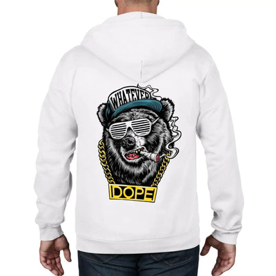 Hip Hop Dope Bear Full Zip Hoodie XXL / White