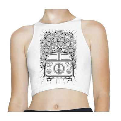 Hippie Bus VW Camper Tattoo Sleeveless High Neck Crop Top M / White
