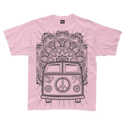Hippie Van VW Camper Large Print Kids Children's T-Shirt 7-8 / Pink