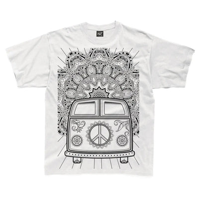 Hippie Van VW Camper Large Print Kids Children's T-Shirt 7-8 / White