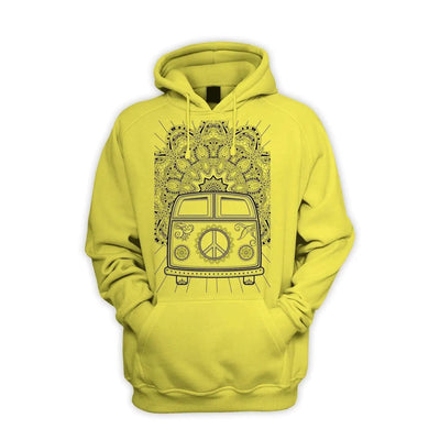 Hippie Van VW Camper Men's Pouch Pocket Hoodie Hooded Sweatshirt M / Yellow