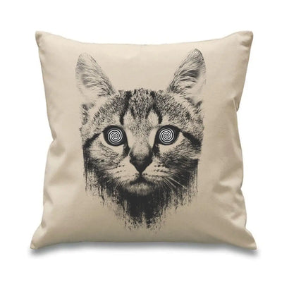 Hypnotized Kitten Cat 18 x 18 Inch Filled Sofa Throw Cushion Cream