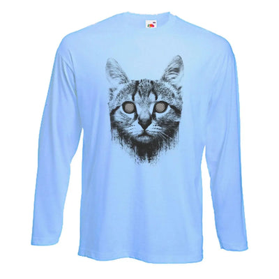 Hypnotized Kitten Cat Long Sleeve T-Shirt M / Light Blue