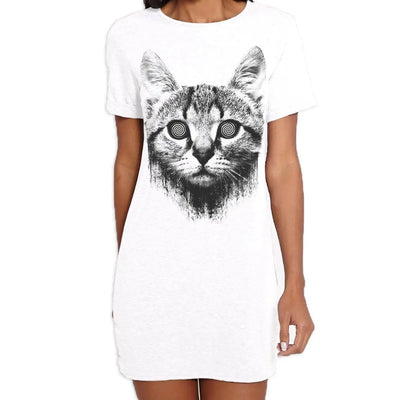 Hypnotized Kitten Cat Women's T-Shirt Dress M
