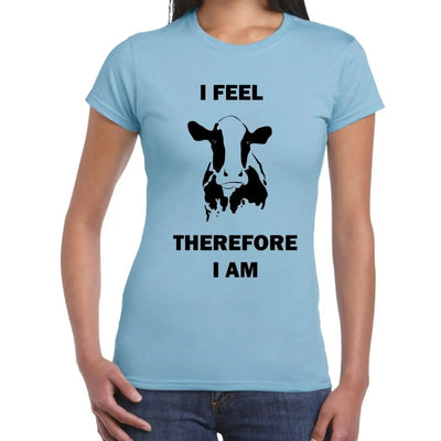 I Feel Therefore I Am Vegetarian Women's T-Shirt XL / Light Blue