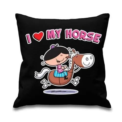 I Love My Horse Cushion Black