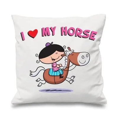 I Love My Horse Cushion White