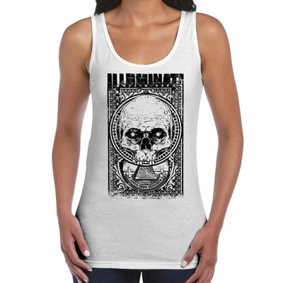 Illuminati Skull NWO Women's Tank Vest Top XL / White