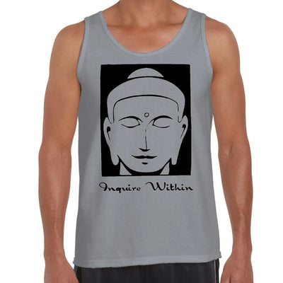 Inquire Within Yoga Meditation Men's Tank Vest Top XL / Light Grey