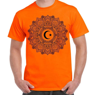Islamic Crescent Mandala Large Print Men's T-Shirt 3XL / Orange