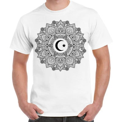 Islamic Crescent Mandala Large Print Men's T-Shirt 3XL / White