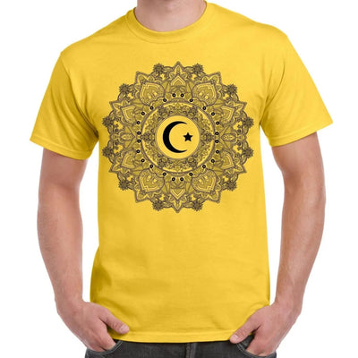 Islamic Crescent Mandala Large Print Men's T-Shirt 3XL / Yellow