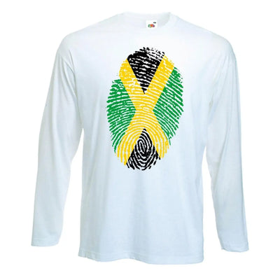 Jamaican Flag Finger Print Long Sleeve T-Shirt S / White