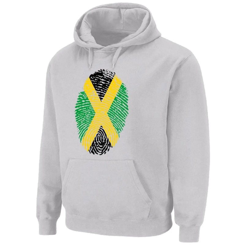 Jamaican Flag Finger Print Pouch Pocket Pull Over Hoodie S / Light Grey