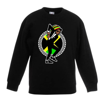 Jamaican Rasta Ska Logo Reggae Children's Toddler Kids Sweatshirt Jumper 7-8 / Black