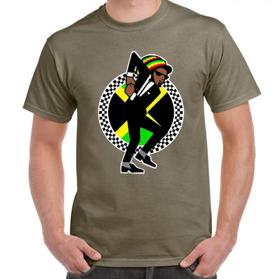 Jamaican Rasta Ska Logo Rude Boy Men's T-Shirt L / Khaki