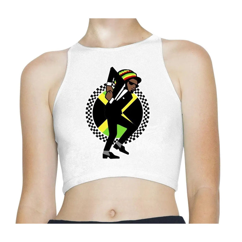 Jamaican Ska Rasta Logo Sleeveless High Neck Crop Top M / White