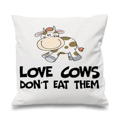 Love Cows Don't Eat Them Vegetarian Cushion White