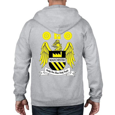 Madchester 24 Hour Party People Coat of Arms Full Zip Hoodie 3XL / Heather Grey