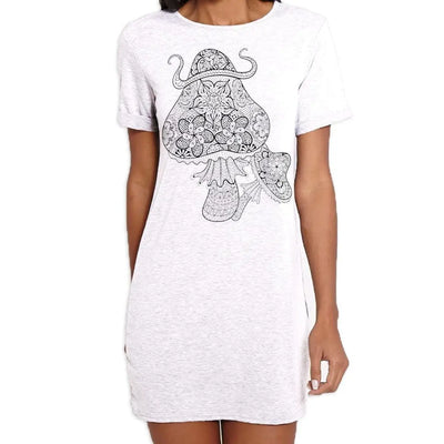 Magic Mushrooms Large Print Women's T-Shirt Dress S