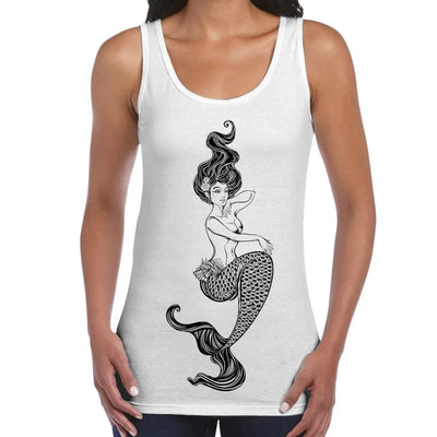 Sexy Mermaid Tattoo Hipster Large Print Women's Vest Tank Top M / White