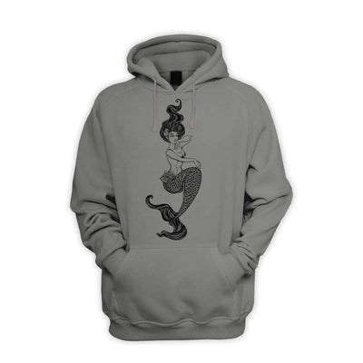 Sexy Mermaid Tattoo Hipster Men's Pouch Pocket Hoodie Hooded Sweatshirt XXL / Charcoal Grey