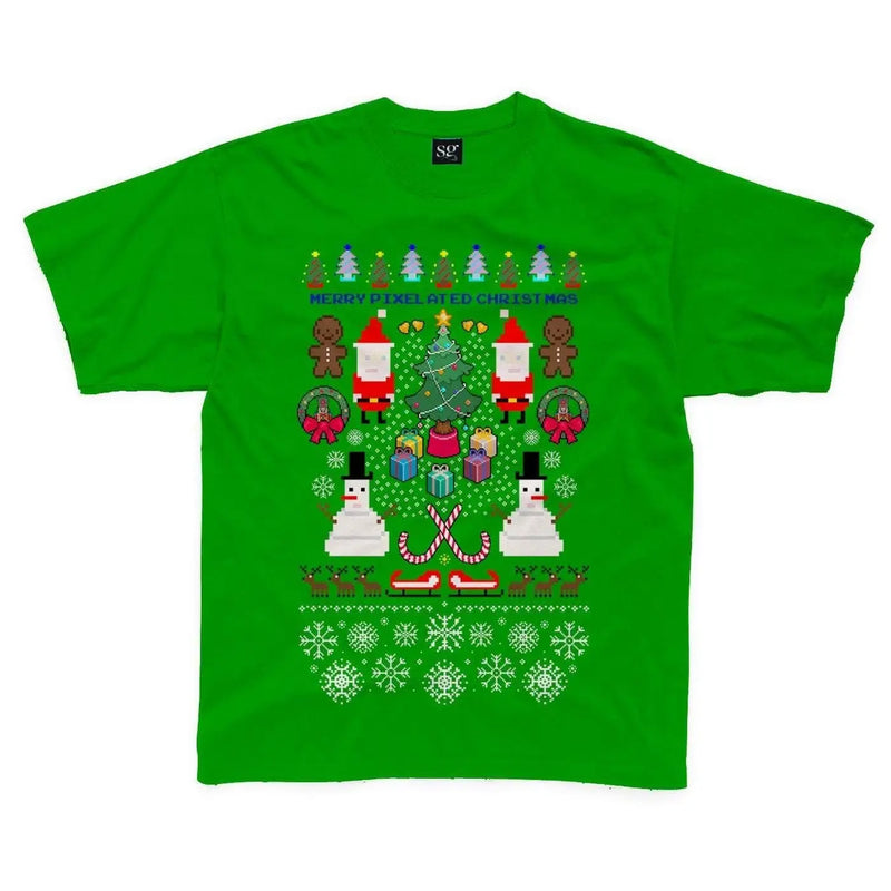 Merry Pixelated Christmas Funny Kids T-Shirt 5-6