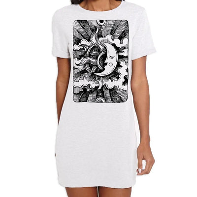 Moon Design Large Print Women's T-Shirt Dress L