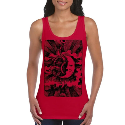 Moon Design Large Print Women's Vest Tank Top S / Red