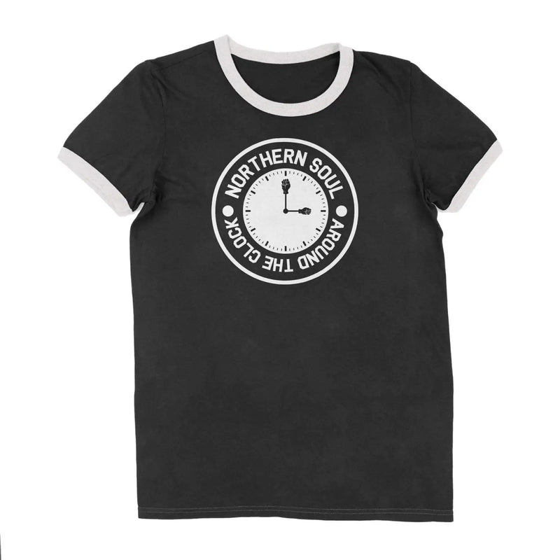 Northern Soul Around the Clock Contrast Ringer T-Shirt S / Black