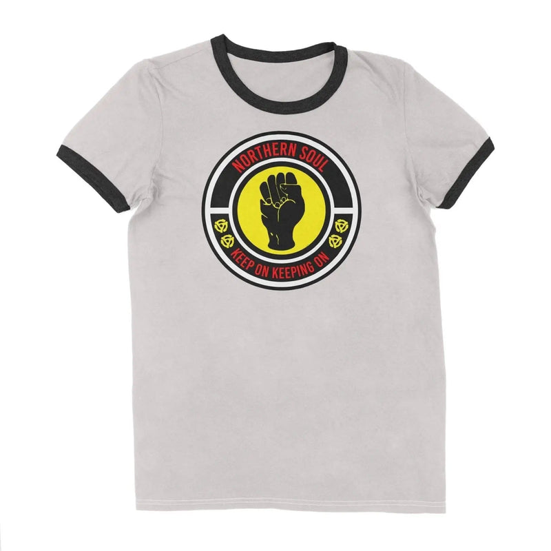 Northern Soul Keep On Keeping On Contrast Ringer T-Shirt L / White
