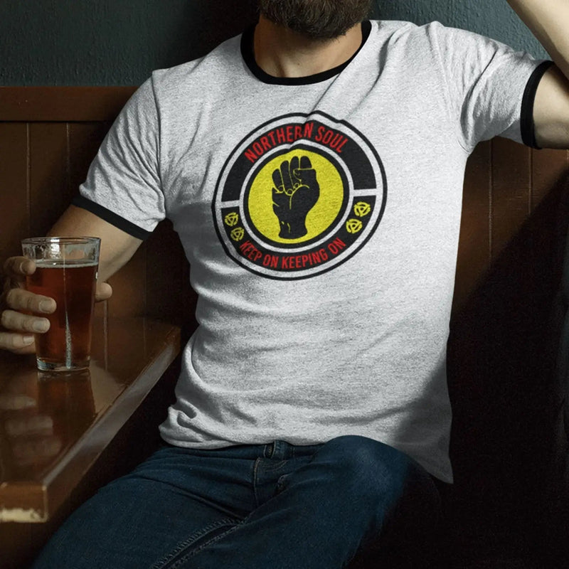 Northern Soul Keep On Keeping On Contrast Ringer T-Shirt