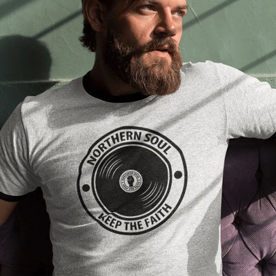Northern Soul Keep The Faith Record Men's Ringer T-Shirt