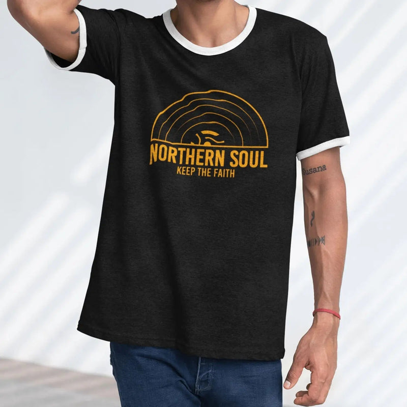 Northern Soul Keep The Faith Record Orange Logo Contrast Ringer T-Shirt