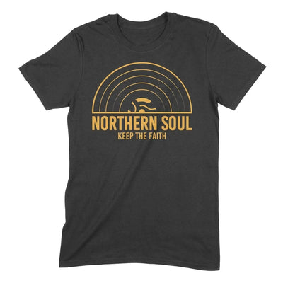 Northern Soul Keep The Faith Record Orange Logo Men's T-Shirt XL / Black
