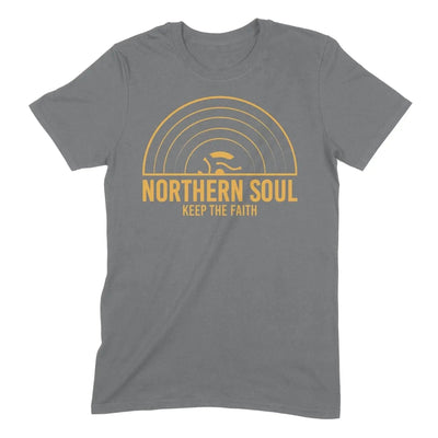Northern Soul Keep The Faith Record Orange Logo Men's T-Shirt XL / Charcoal Grey