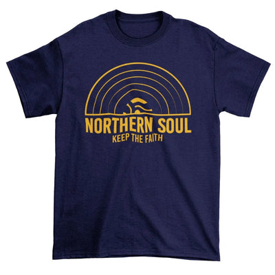 Northern Soul Keep The Faith Record Orange Logo Men's T-Shirt XL / Navy