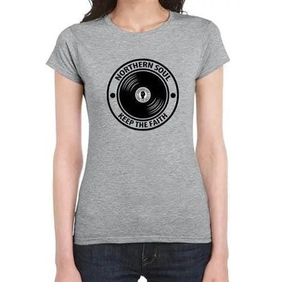 Northern Soul Keep The Faith Record Women's T-Shirt L / Light Grey