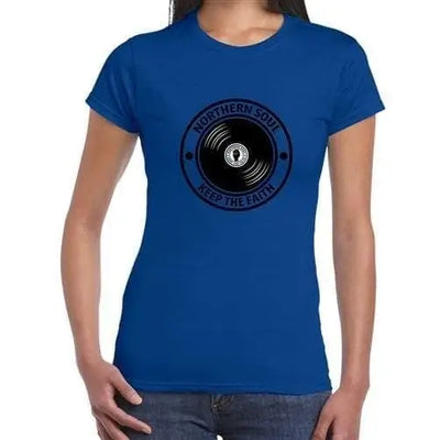 Northern Soul Keep The Faith Record Women's T-Shirt L / Royal Blue