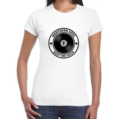 Northern Soul Keep The Faith Record Women's T-Shirt L / White