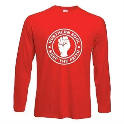 Northern Soul Keep The Faith White Print Long Sleeve T-Shirt S / Red