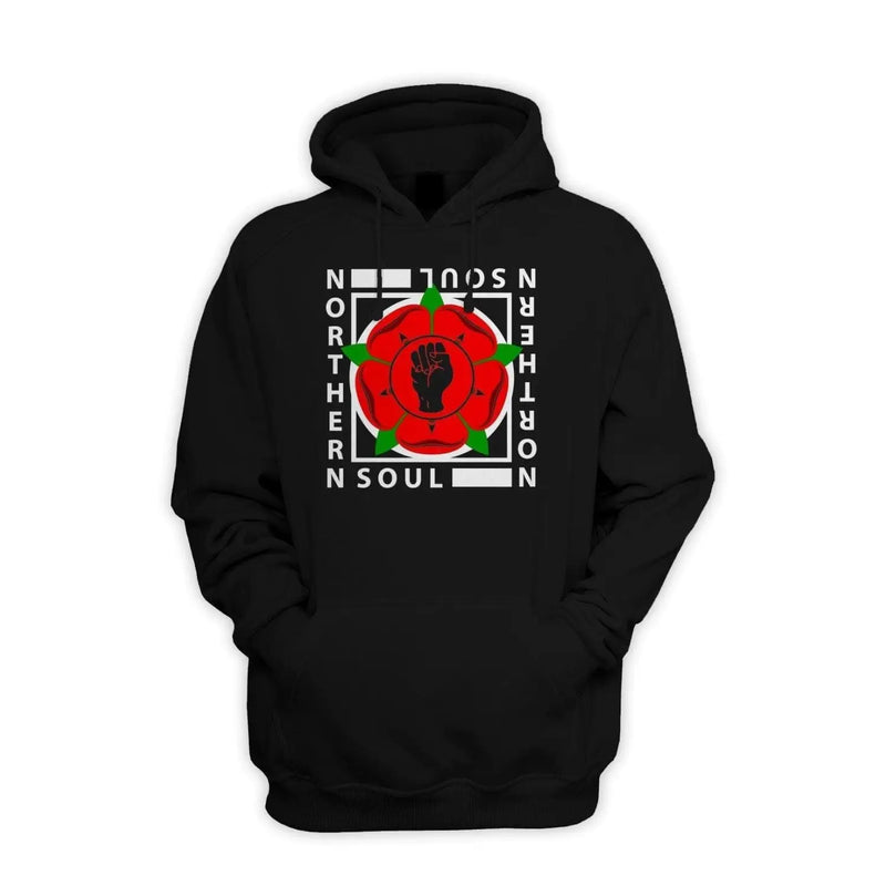 Northern Soul Lancashire Red Rose Logo Pull Over Pouch Pocket Hoodie XXL / Black