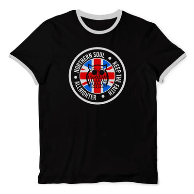 Northern Soul Night Owl Union Jack Contrast Ringer T-Shirt XL / Black