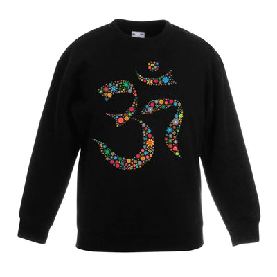 Om Symbol Floral Meditation Children's Toddler Kids Sweatshirt Jumper 3-4 / Black