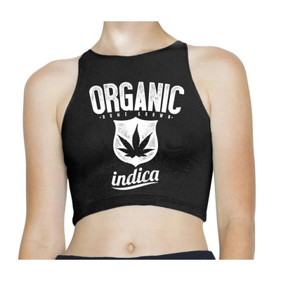 Organic Indica Marijuana Sleeveless High Neck Crop Top XS / Black