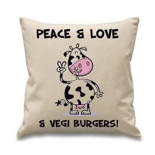 Peace, Love & Vegi Burgers Vegetarian Cushion Cream