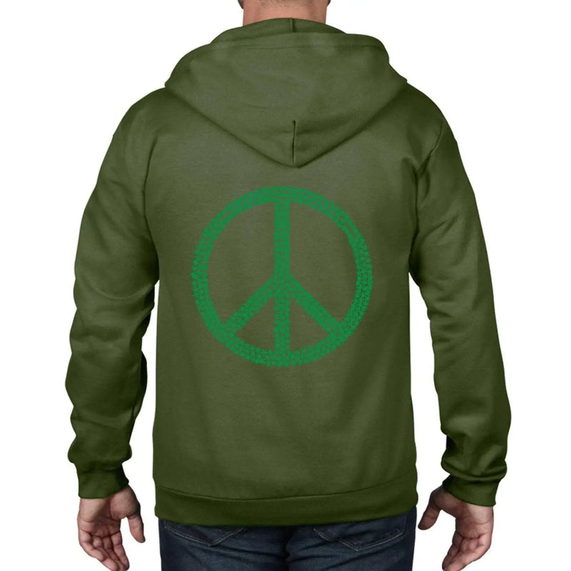 Peace Symbol Marijuana Leaf Full Zip Hoodie XL / City Green