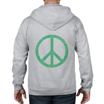 Peace Symbol Marijuana Leaf Full Zip Hoodie XL / Heather Grey